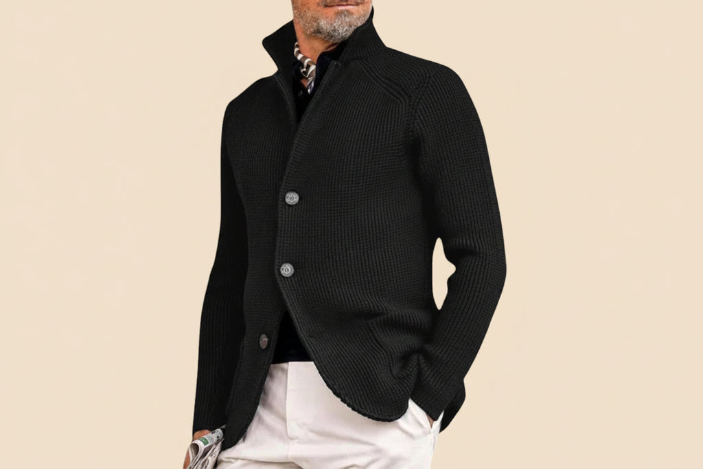 Cardigan Men Knitted Button-Up Ribbed Sweater Classic Smart Style