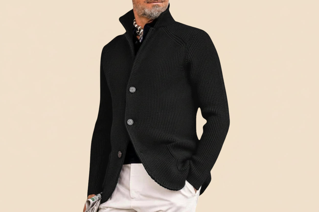Cardigan Men Knitted Button-Up Ribbed Sweater Classic Smart Style