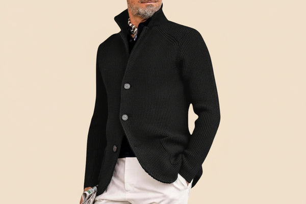 Cardigan Men Knitted Button-Up Ribbed Sweater Classic Smart Style