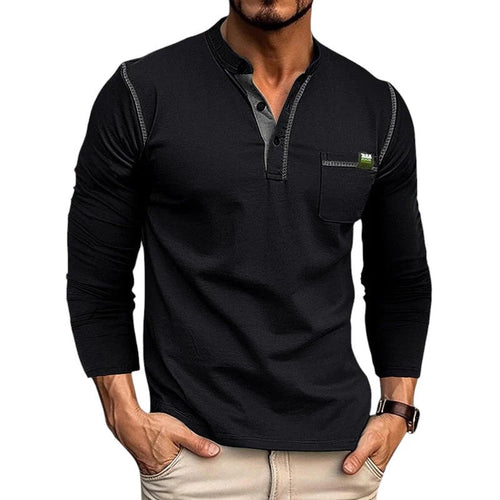 Henley Shirt Men 100% Cotton Long Sleeve Buttoned Placket Casual Fit