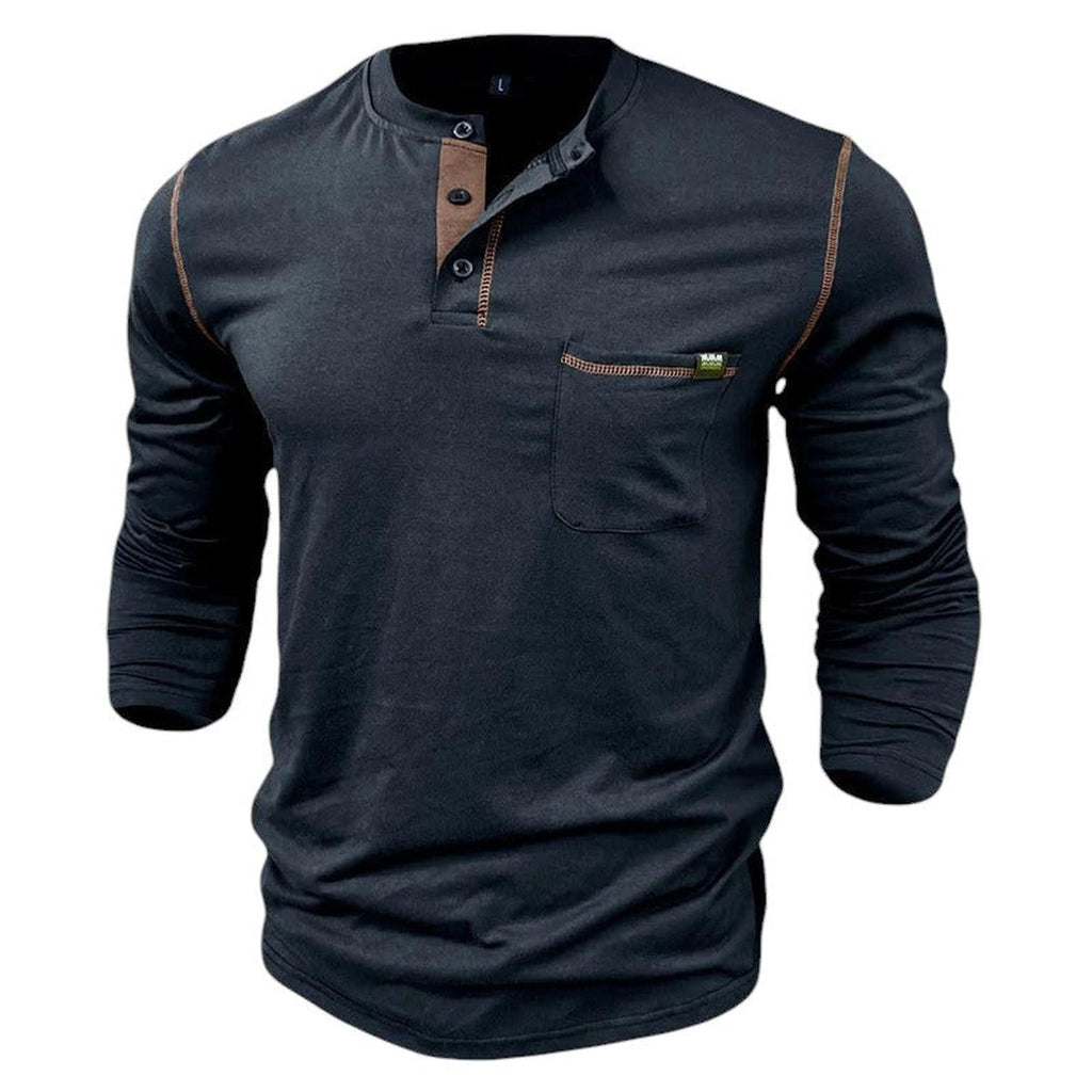 Henley Shirt Men 100% Cotton Long Sleeve Buttoned Placket Casual Fit