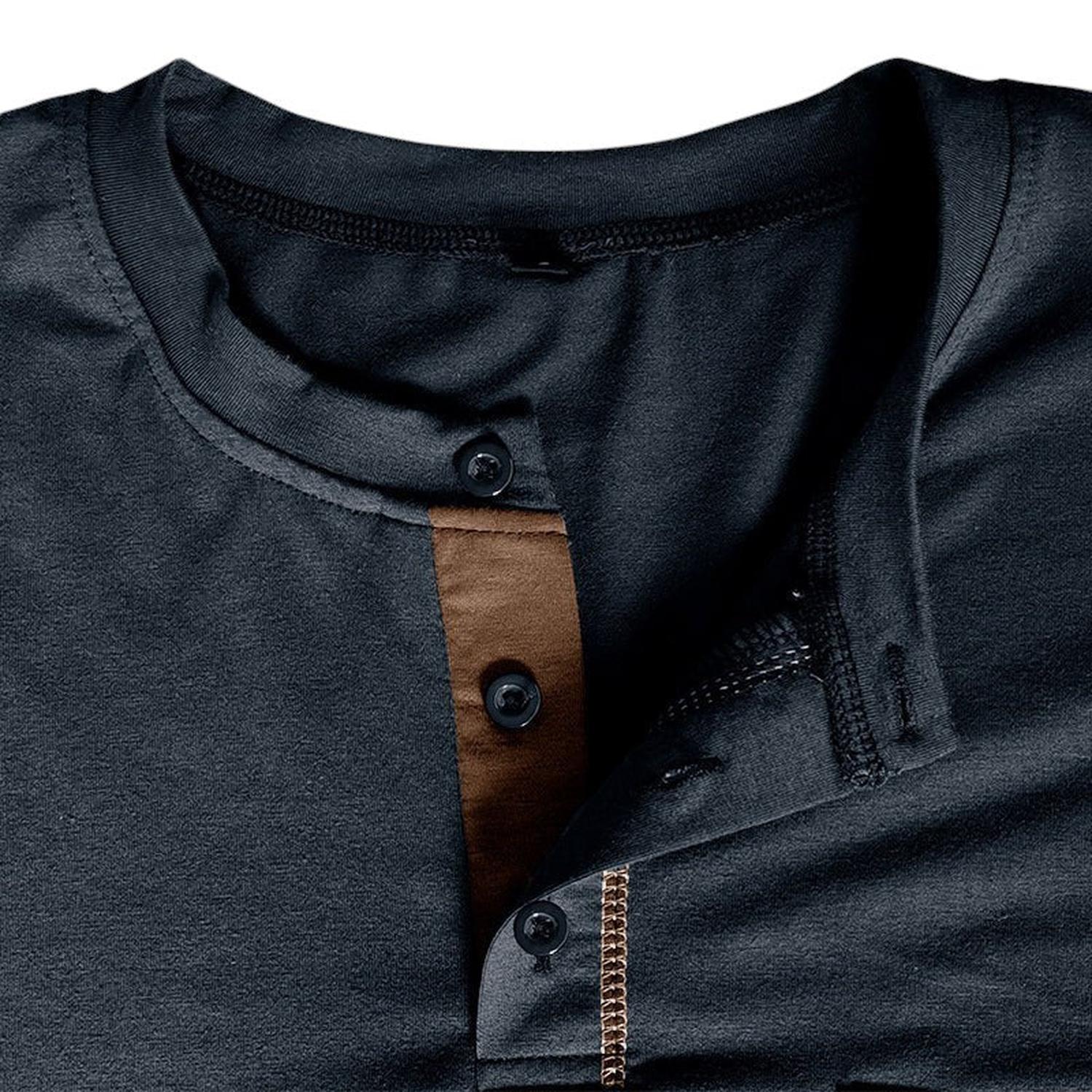Henley Shirt Men 100% Cotton Long Sleeve Buttoned Placket Casual Fit