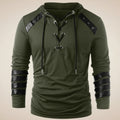 Hoodie Men Lace-Up V-Neck Faux Leather Panels Long Sleeve Casual Wear