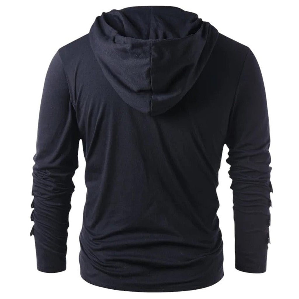 Hoodie Men Lace-Up V-Neck Faux Leather Panels Long Sleeve Casual Wear