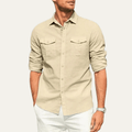 Men's Linen Shirt - Loose Fit Long Sleeve Button Closure