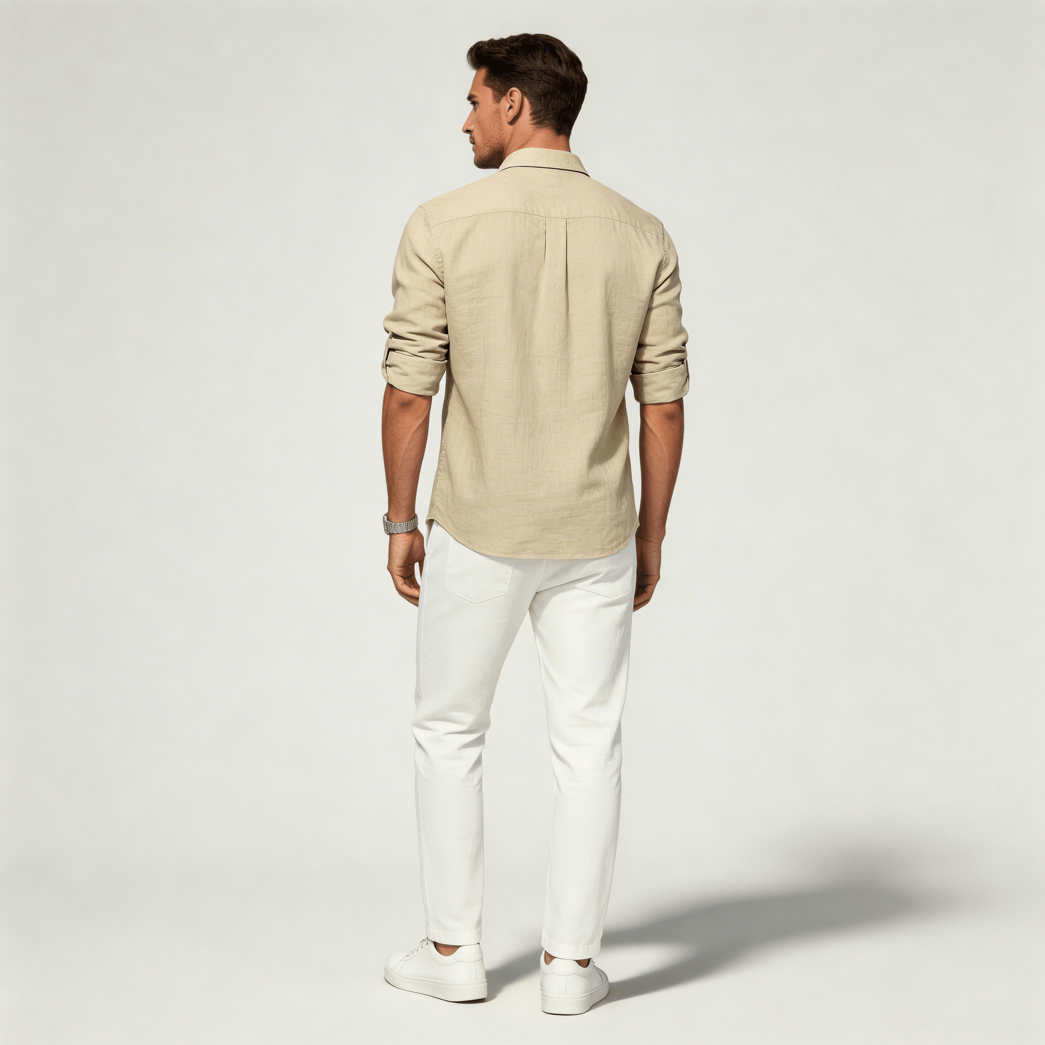 Men's Linen Shirt - Loose Fit Long Sleeve Button Closure