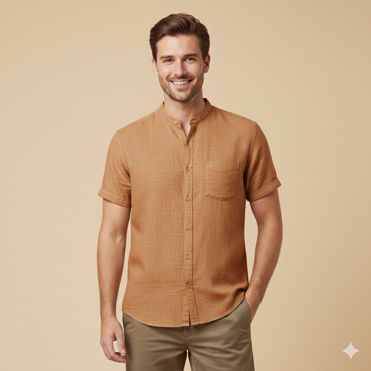 Men's Linen Shirt - Oversize Fit Short Sleeve Straight Cut