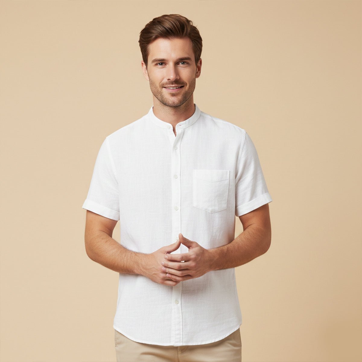 Men's Linen Shirt - Oversize Fit Short Sleeve Straight Cut