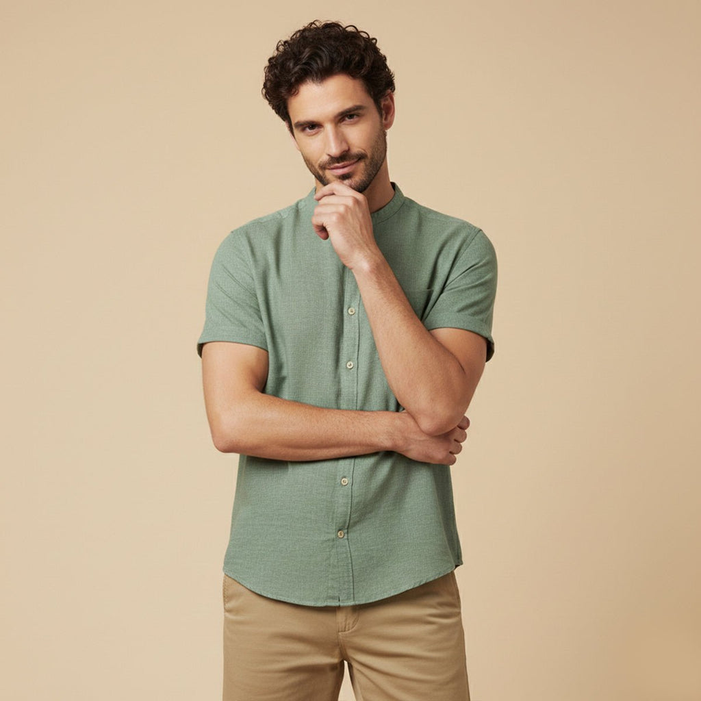 Men's Linen Shirt - Oversize Fit Short Sleeve Straight Cut