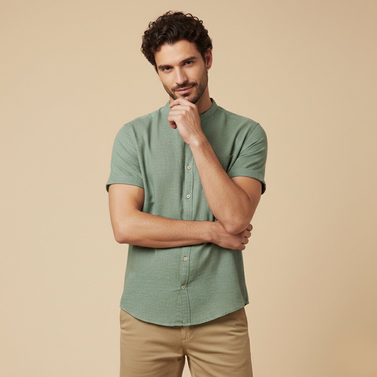 Men's Linen Shirt - Oversize Fit Short Sleeve Straight Cut