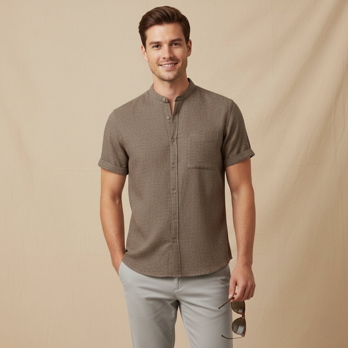 Men's Linen Shirt - Oversized Fit Short Sleeve Button Front
