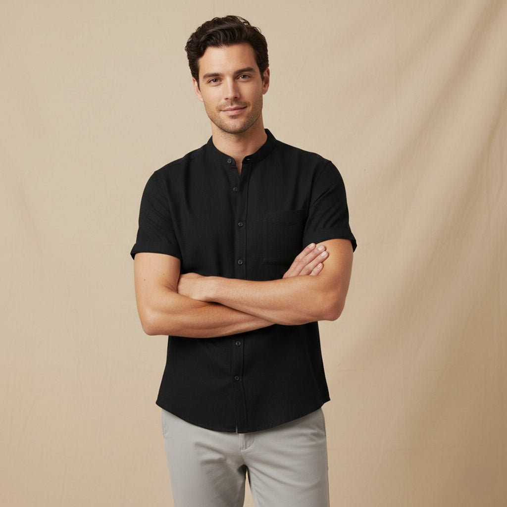 Men's Linen Shirt - Oversized Fit Short Sleeve Button Front