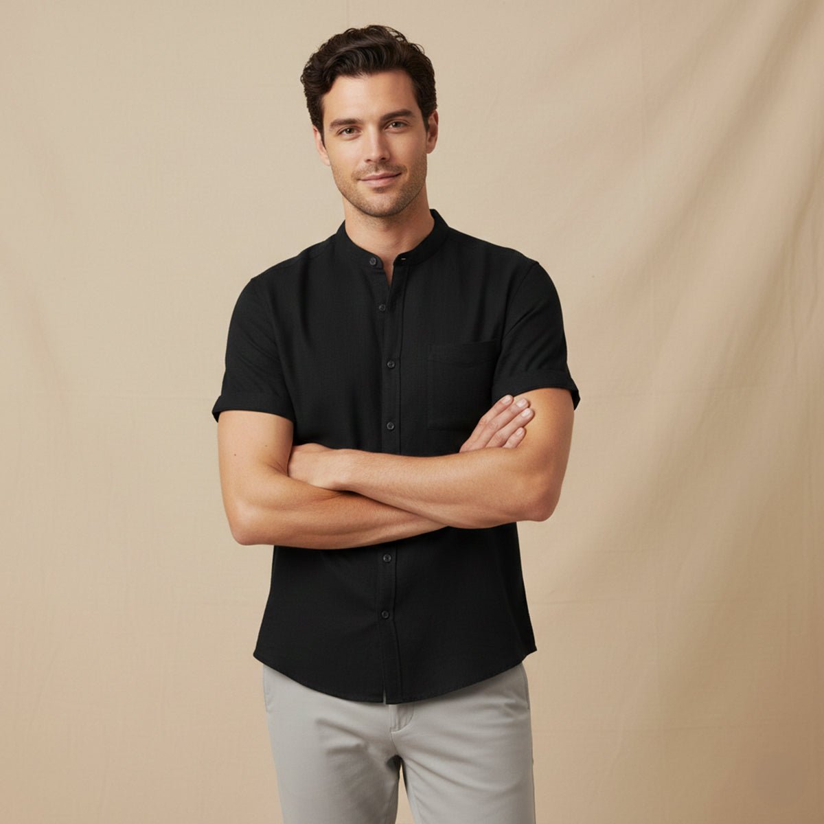 Men's Linen Shirt - Oversized Fit Short Sleeve Button Front