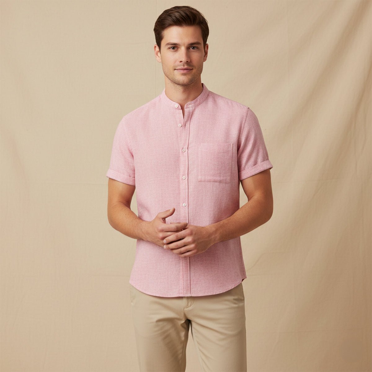 Men's Linen Shirt - Oversized Fit Short Sleeve Button Front