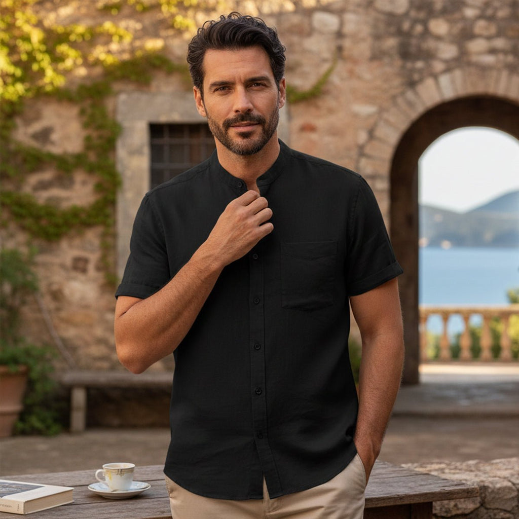 Men's Linen Shirt - Oversized Fit Short Sleeve Button Front