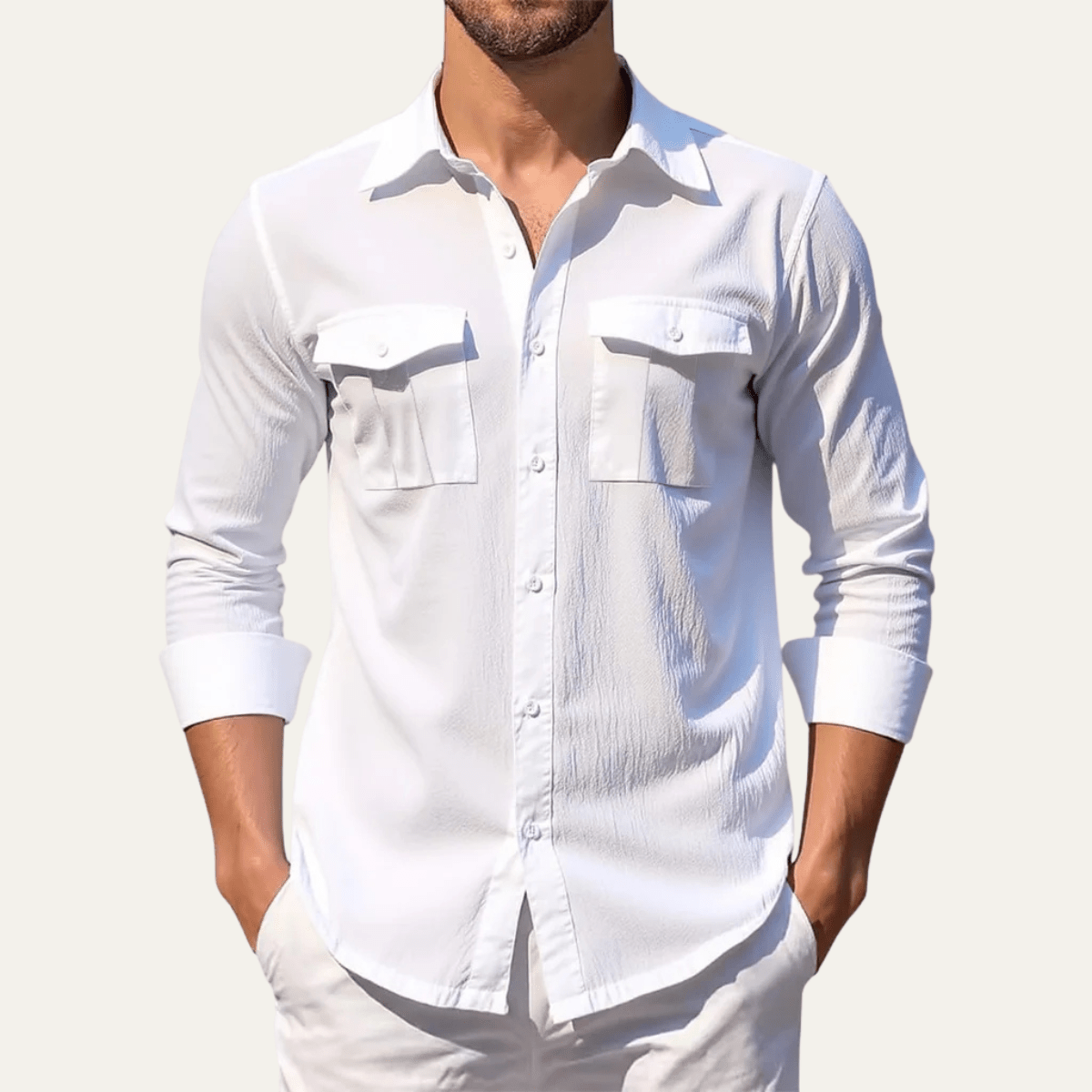 Men's Linen Shirt - Regular Fit Classic Collar Button Placket