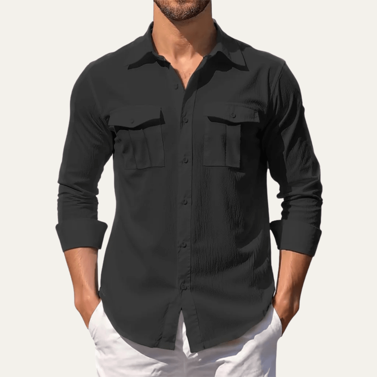 Men's Linen Shirt - Regular Fit Classic Collar Button Placket