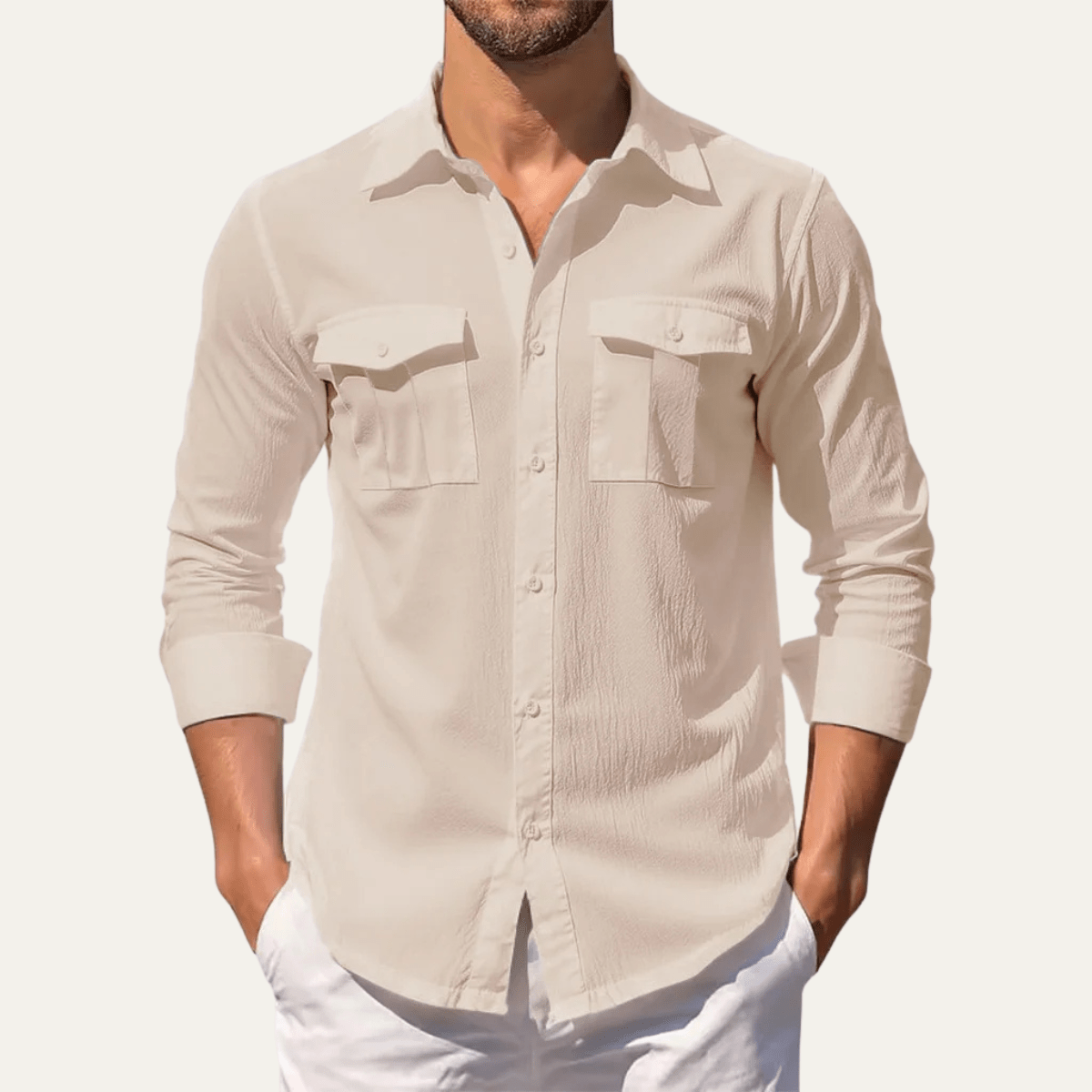 Men's Linen Shirt - Regular Fit Classic Collar Button Placket