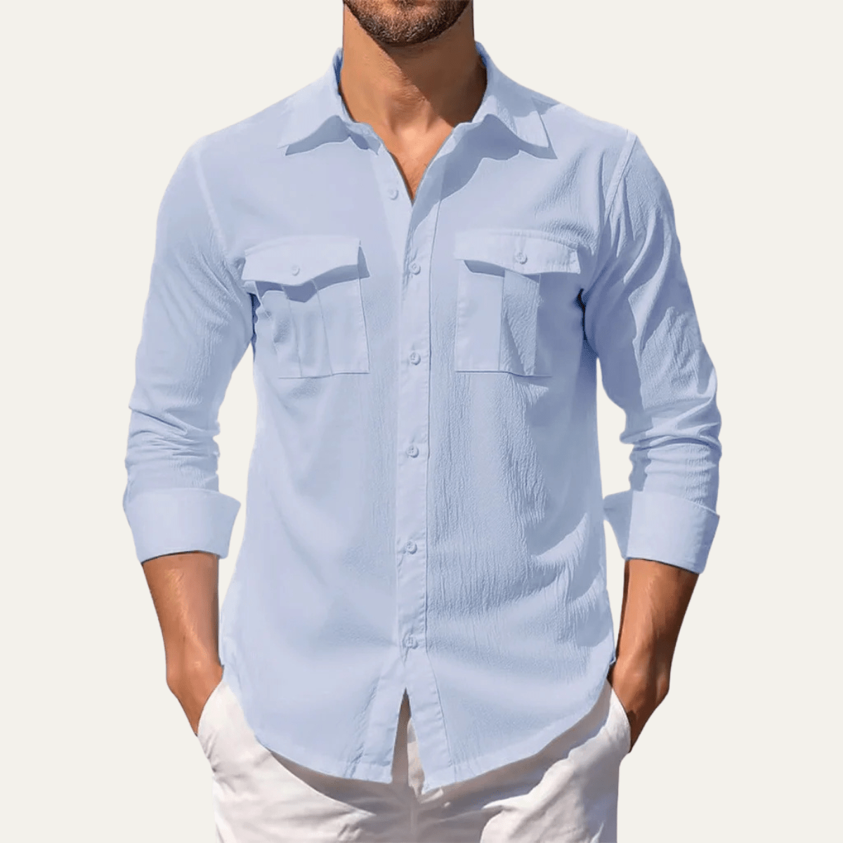 Men's Linen Shirt - Regular Fit Classic Collar Button Placket