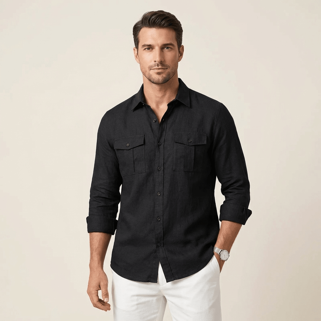 Men's Linen Shirt - Regular Fit Classic Collar Button Placket