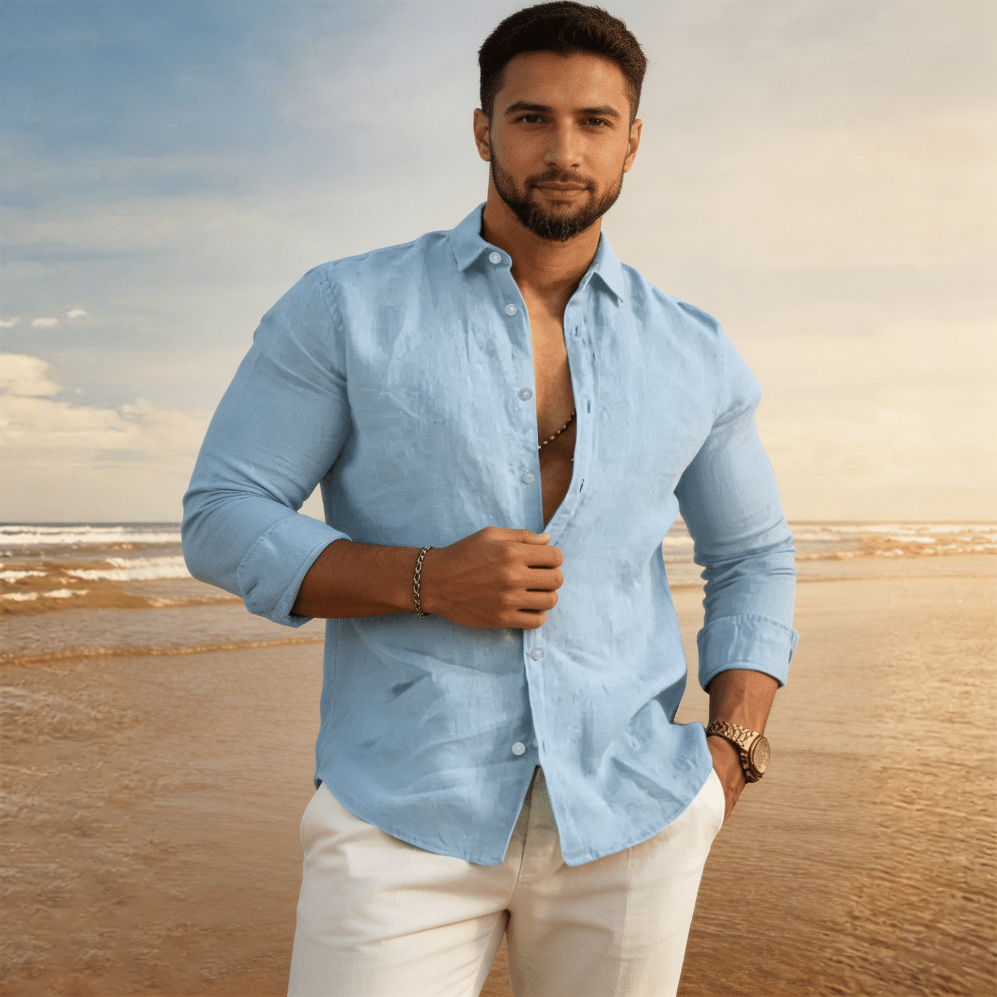 Men's Linen Shirt - Regular Fit Long Sleeve Button Down