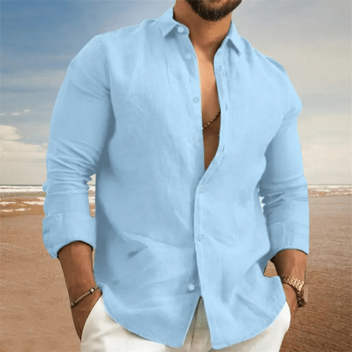 Men's Linen Shirt - Regular Fit Long Sleeve Button Down