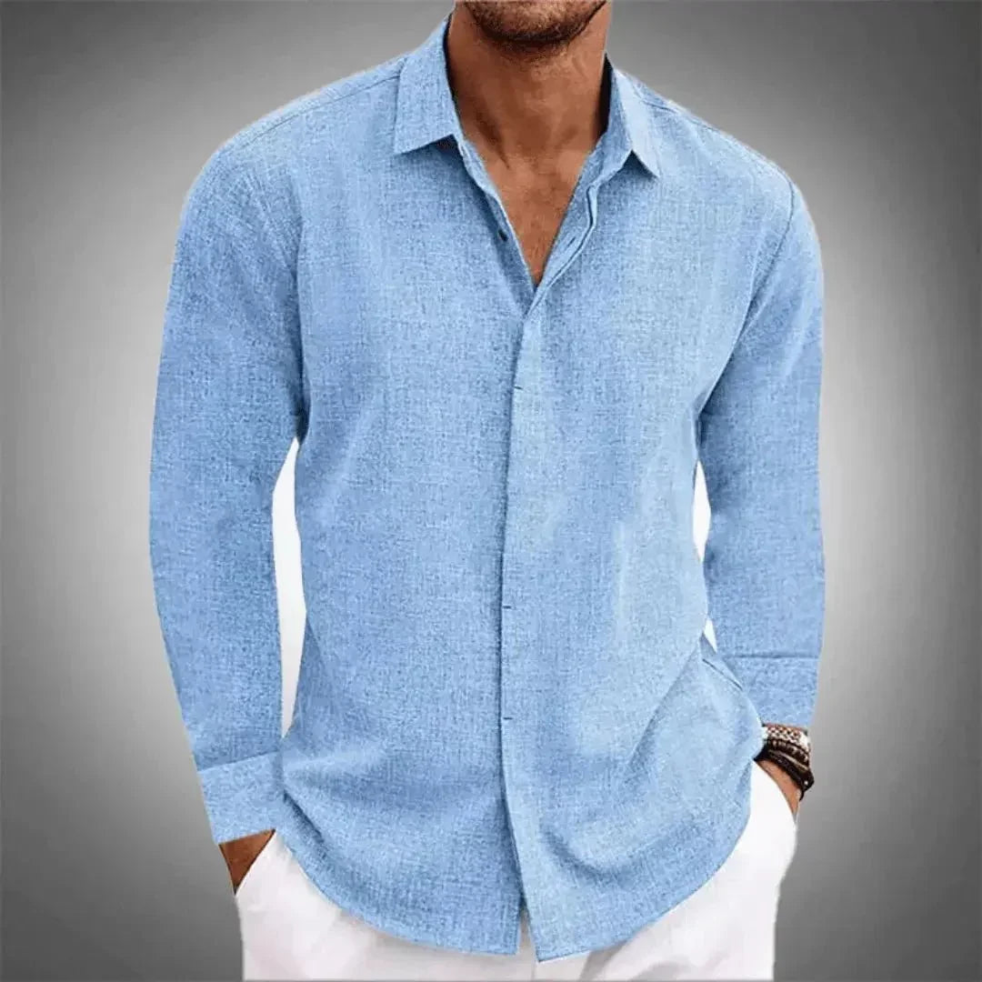 Men's Linen Shirt - Regular Fit Long Sleeve Button Placket