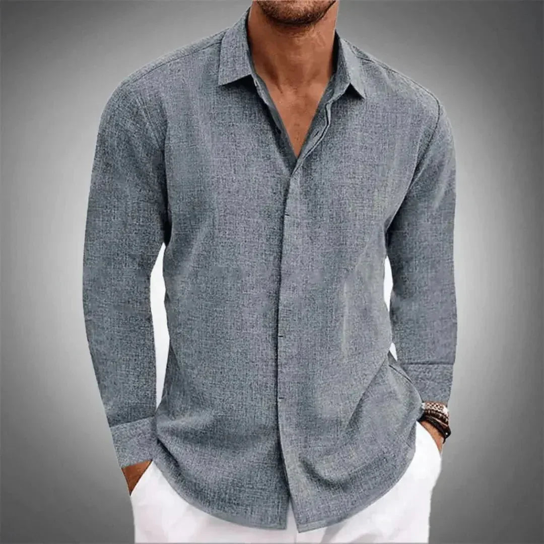 Men's Linen Shirt - Regular Fit Long Sleeve Button Placket