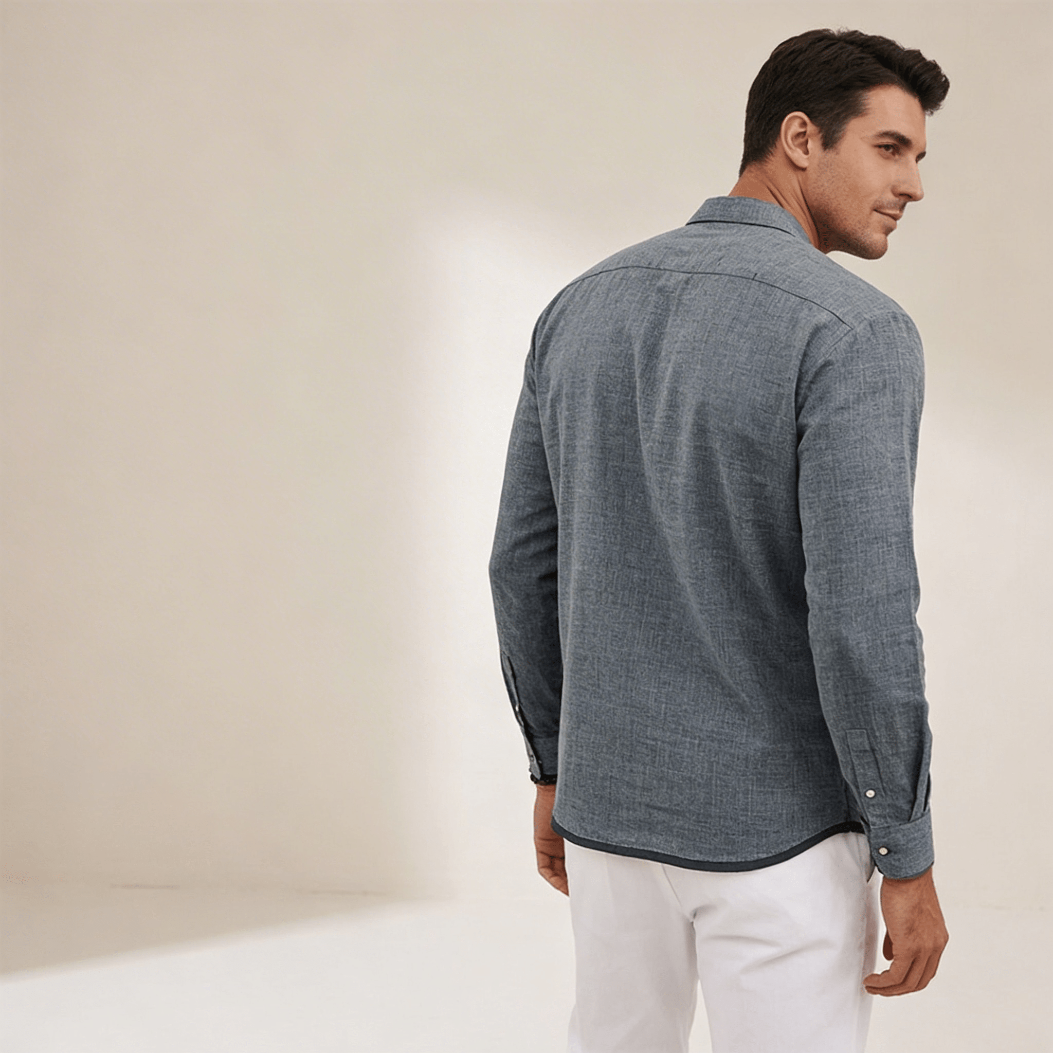 Men's Linen Shirt - Regular Fit Long Sleeve Button Placket