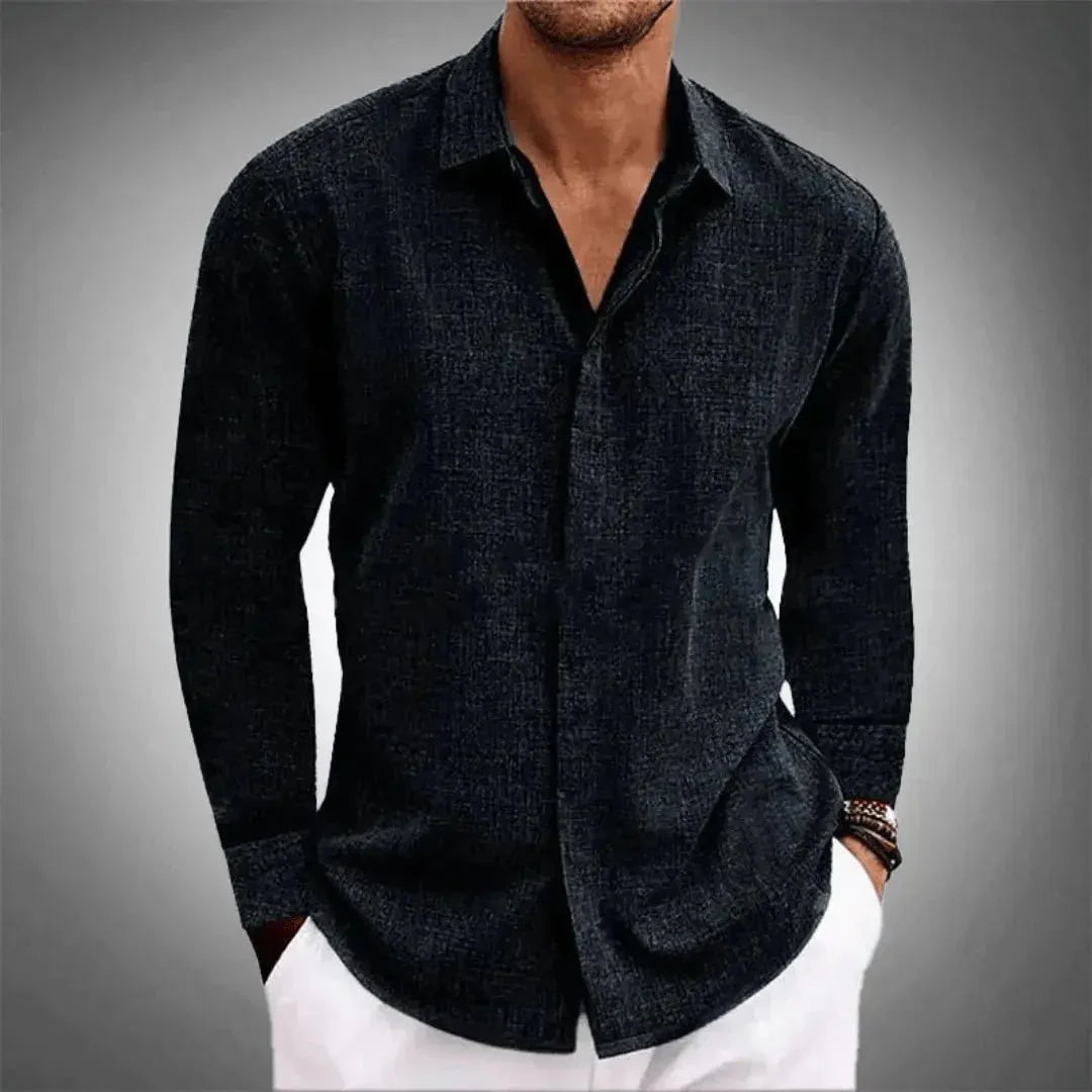 Men's Linen Shirt - Regular Fit Long Sleeve Button Placket