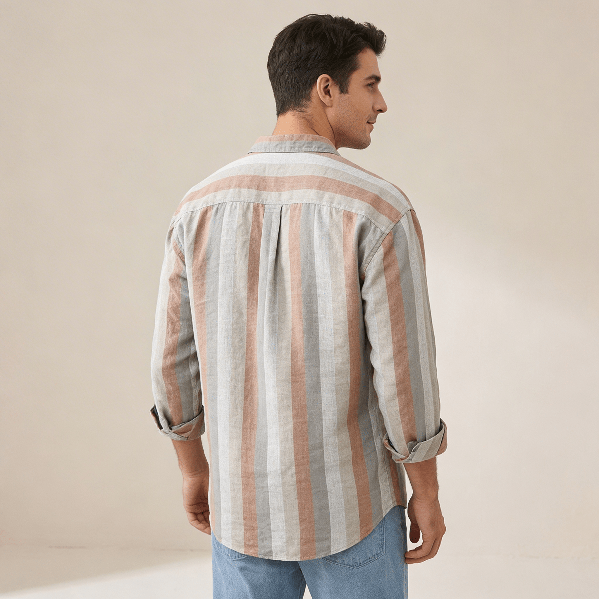 Men's Linen Shirt -Relaxed Fit Long Sleeve Button Closure