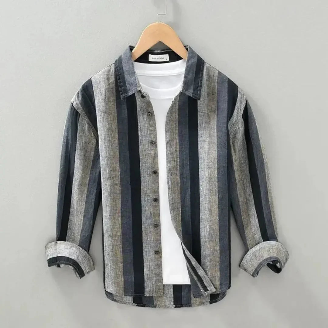 Men's Linen Shirt -Relaxed Fit Long Sleeve Button Closure