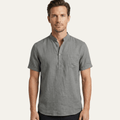 Men's Linen Shirt - Relaxed Fit Short Sleeve Henley Neck