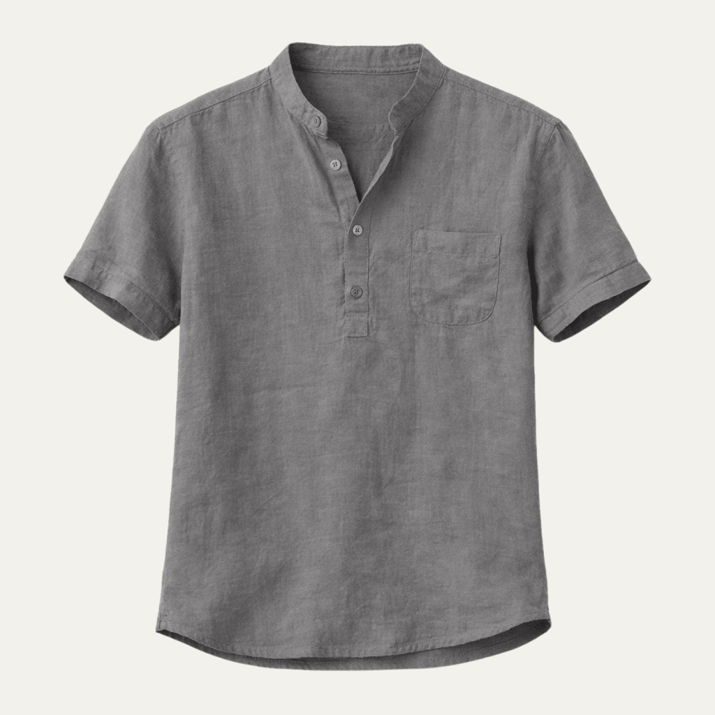 Men's Linen Shirt - Relaxed Fit Short Sleeve Henley Neck