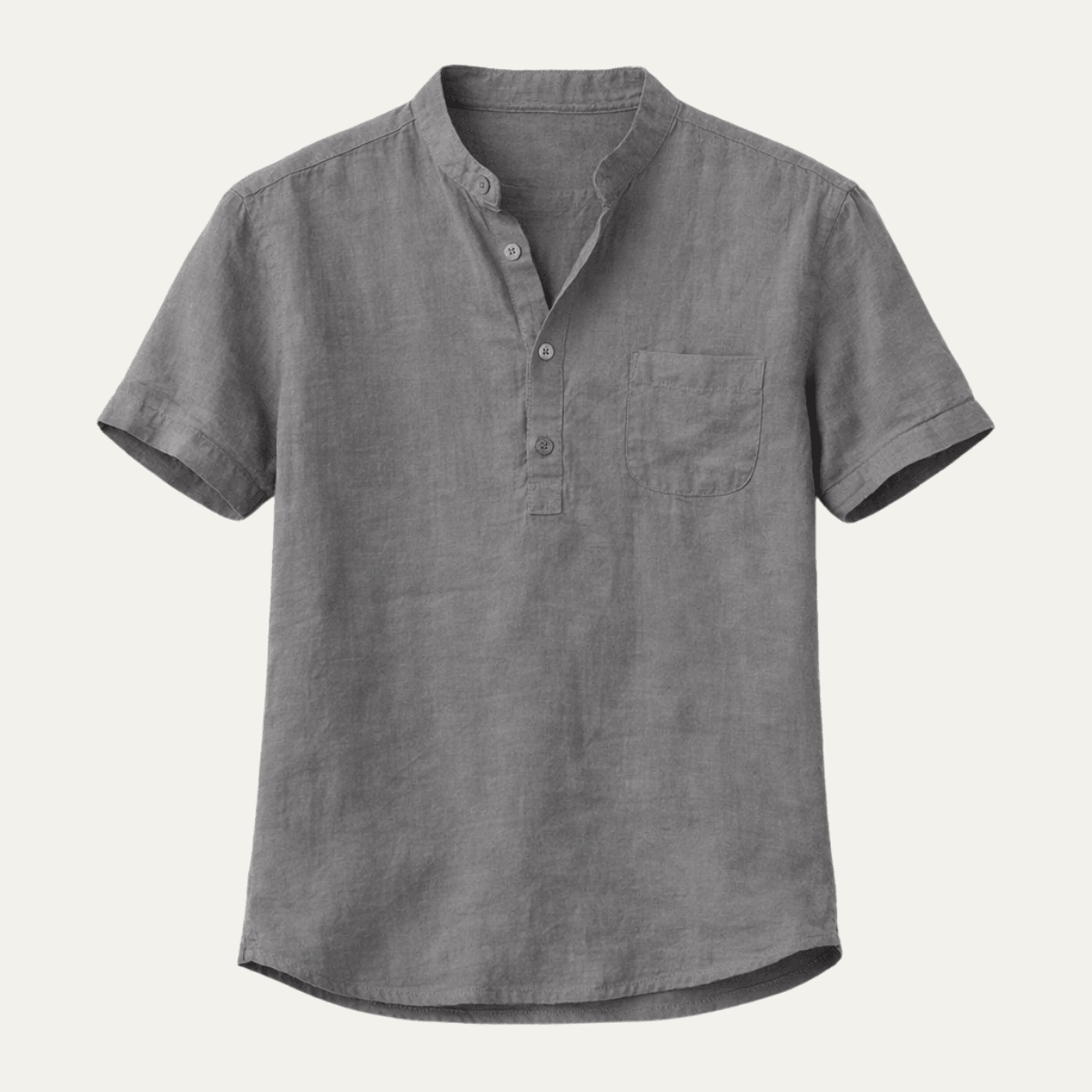 Men's Linen Shirt - Relaxed Fit Short Sleeve Henley Neck