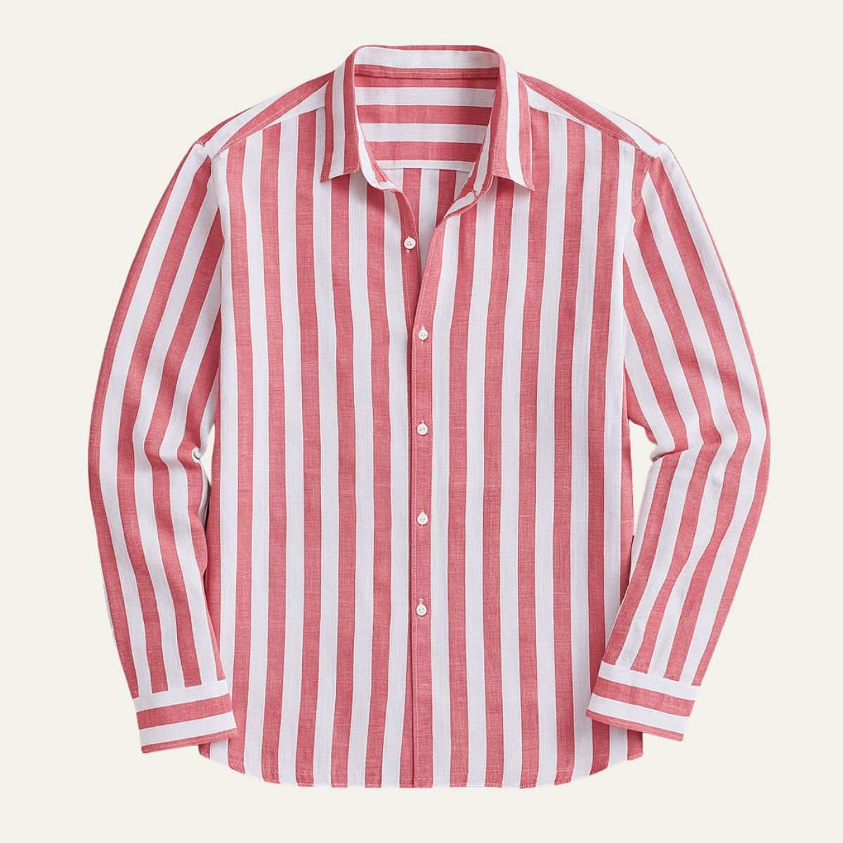 Men's Linen Shirt - Relaxed Fit Striped Button Placket