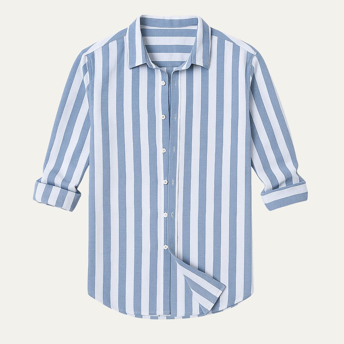 Men's Linen Shirt - Relaxed Fit Striped Button Placket
