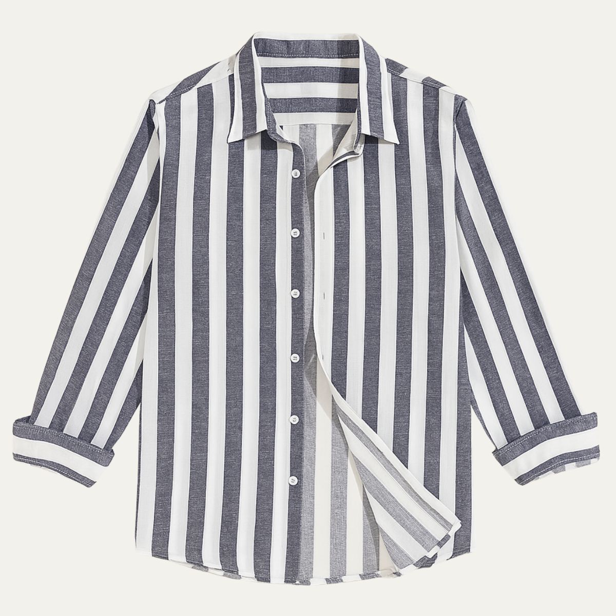 Men's Linen Shirt - Relaxed Fit Striped Button Placket
