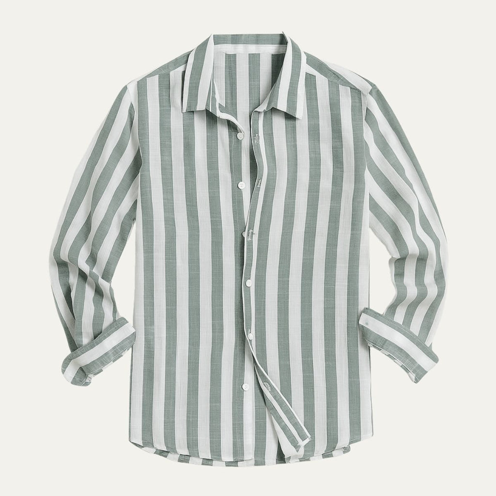 Men's Linen Shirt - Relaxed Fit Striped Button Placket