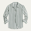 Men's Linen Shirt - Relaxed Fit Striped Button Placket