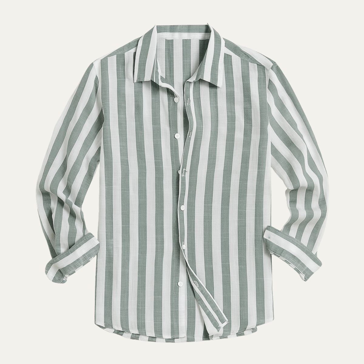 Men's Linen Shirt - Relaxed Fit Striped Button Placket