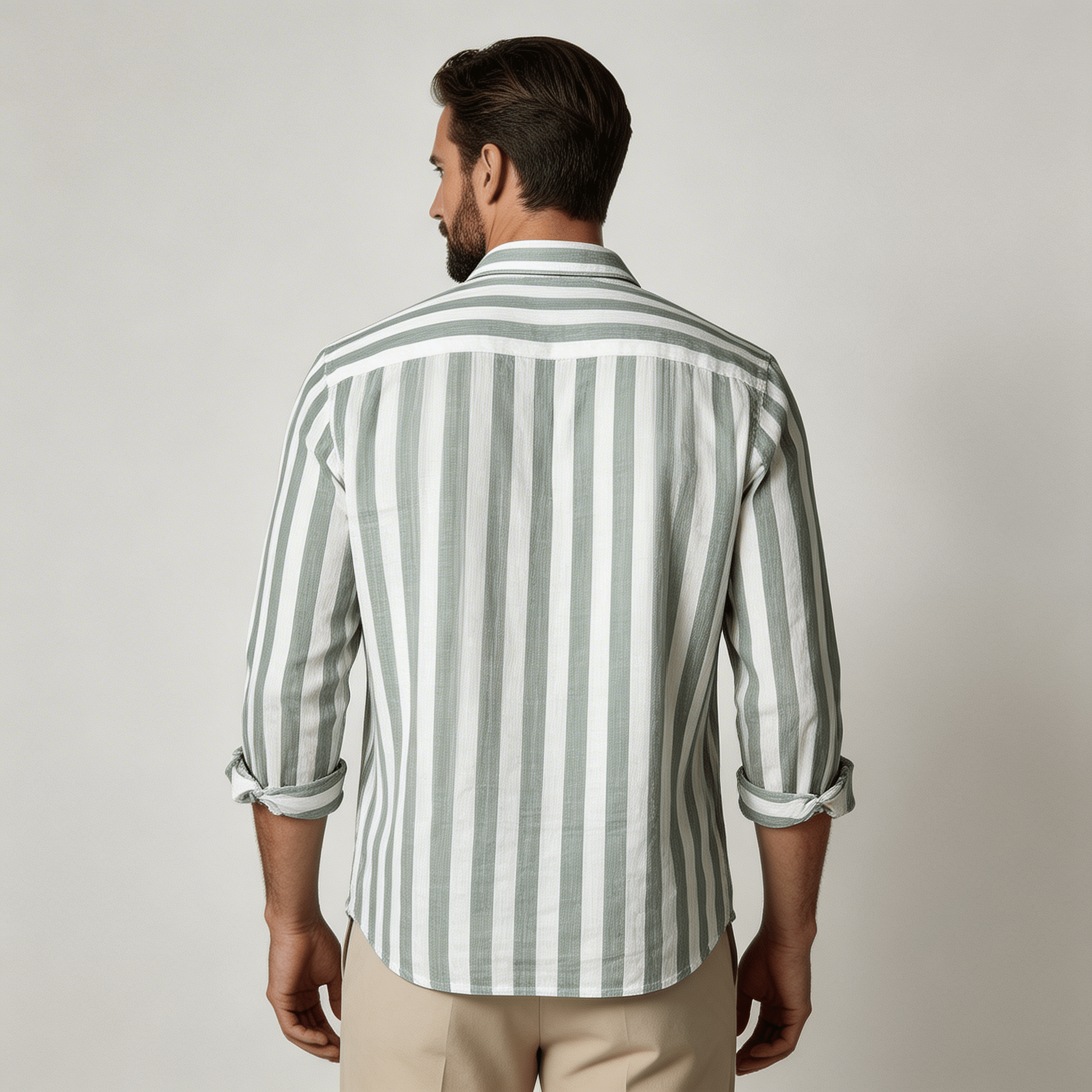 Men's Linen Shirt - Relaxed Fit Striped Button Placket