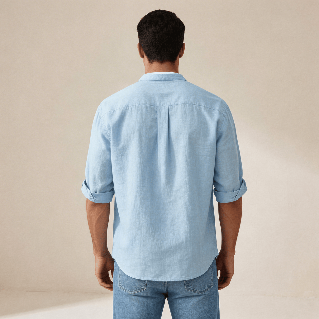 Men's Linen Shirt - Relaxed Fit Three Quarter Sleeve Button Front