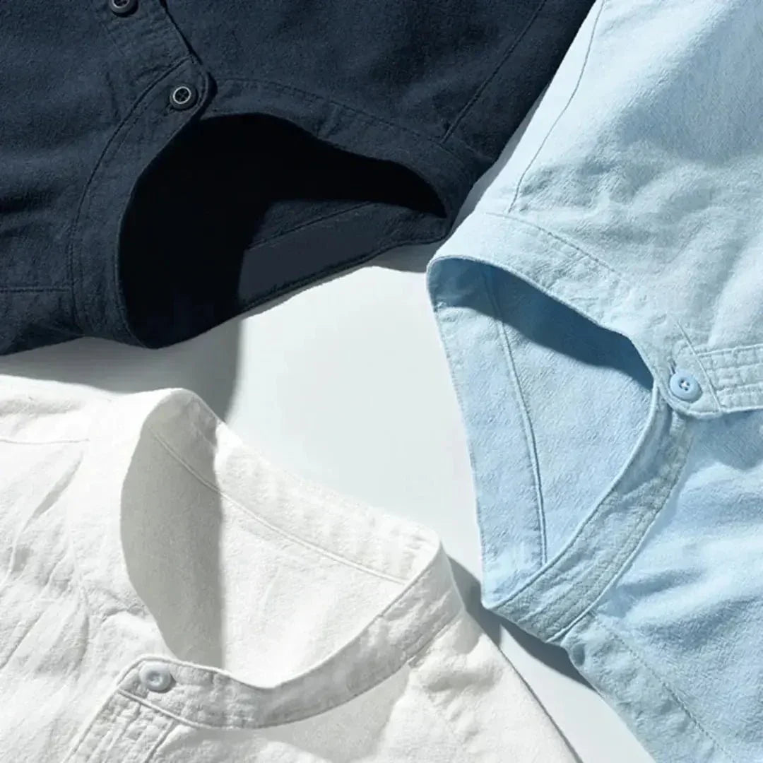 Men's Linen Shirt - Relaxed Fit Three Quarter Sleeve Button Front