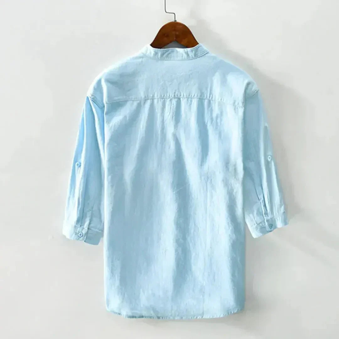 Men's Linen Shirt - Relaxed Fit Three Quarter Sleeve Button Front