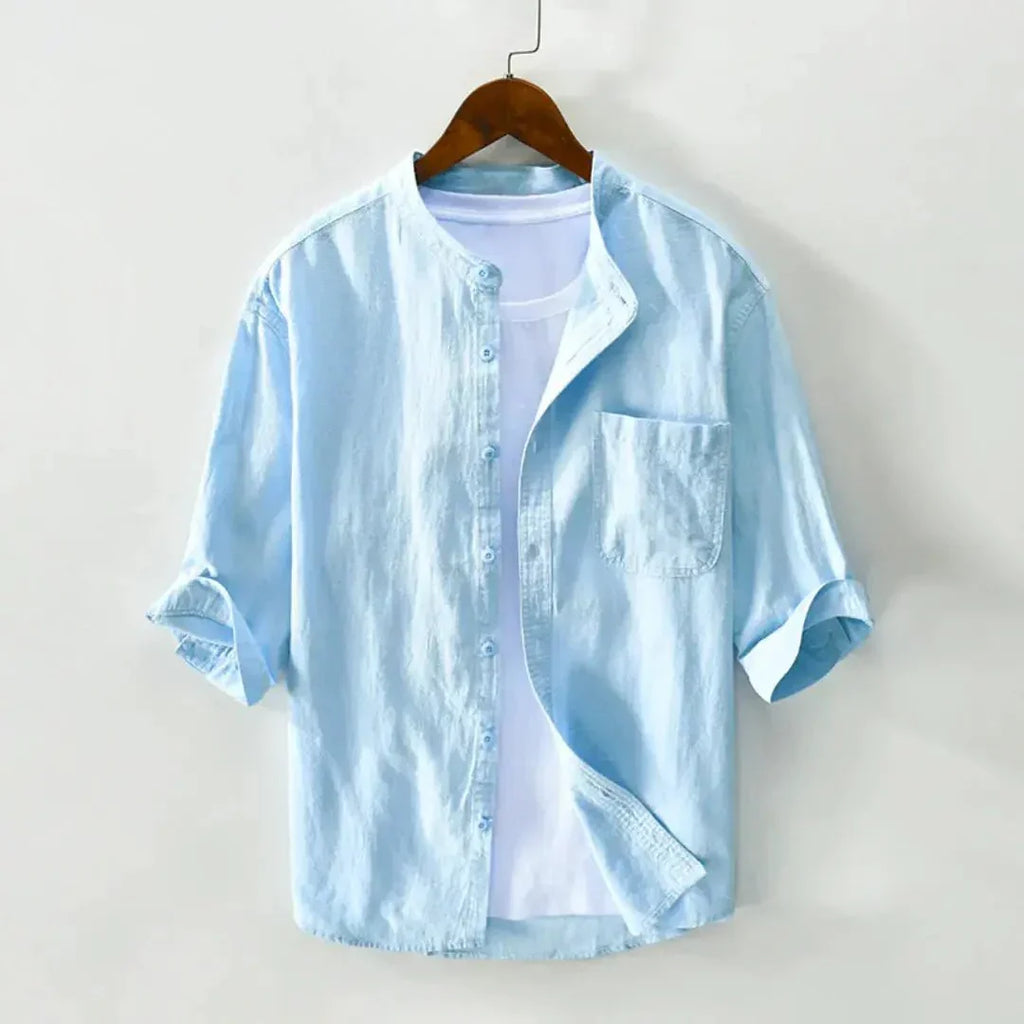 Men's Linen Shirt - Relaxed Fit Three Quarter Sleeve Button Front