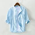 Men's Linen Shirt - Relaxed Fit Three Quarter Sleeve Button Front
