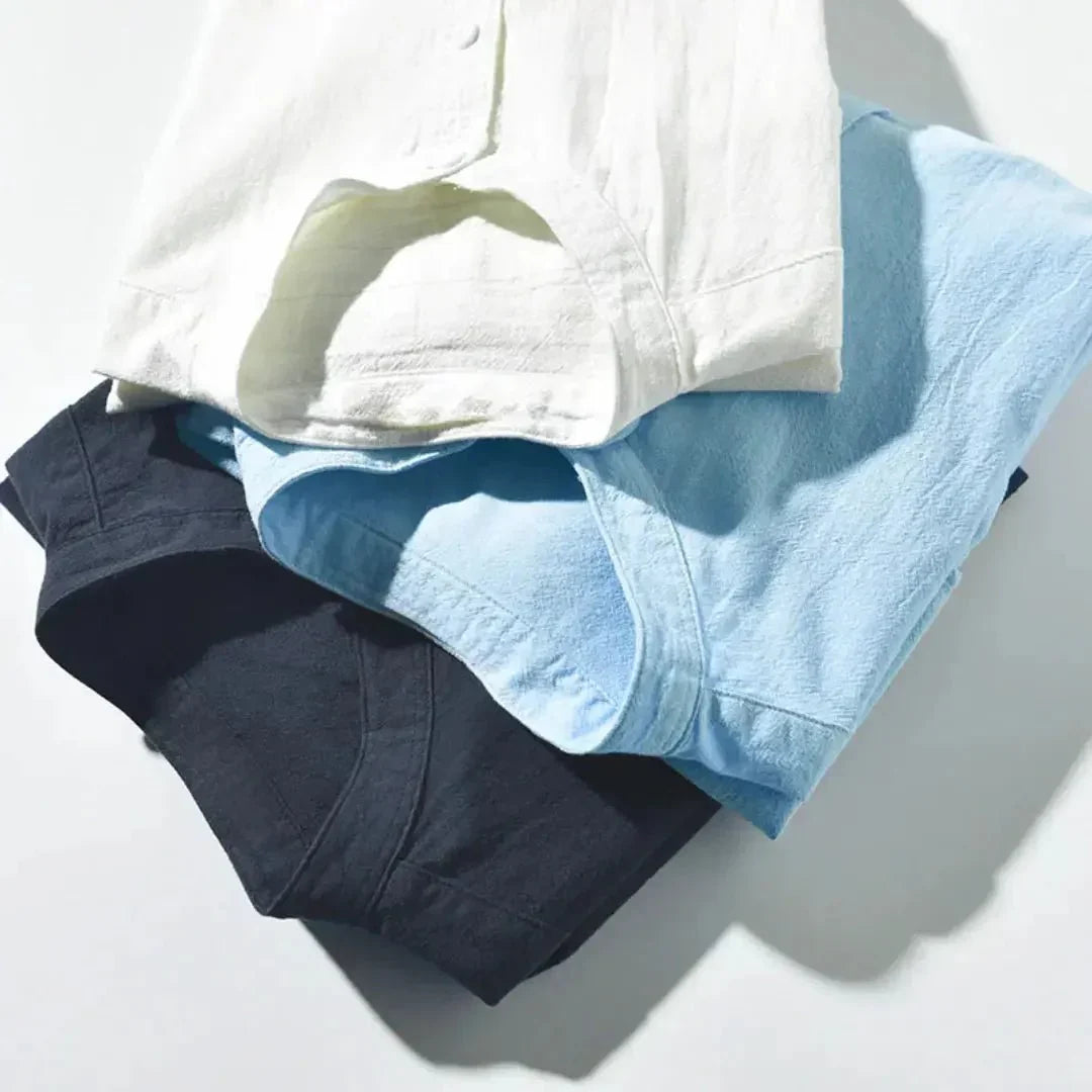 Men's Linen Shirt - Relaxed Fit Three Quarter Sleeve Button Front