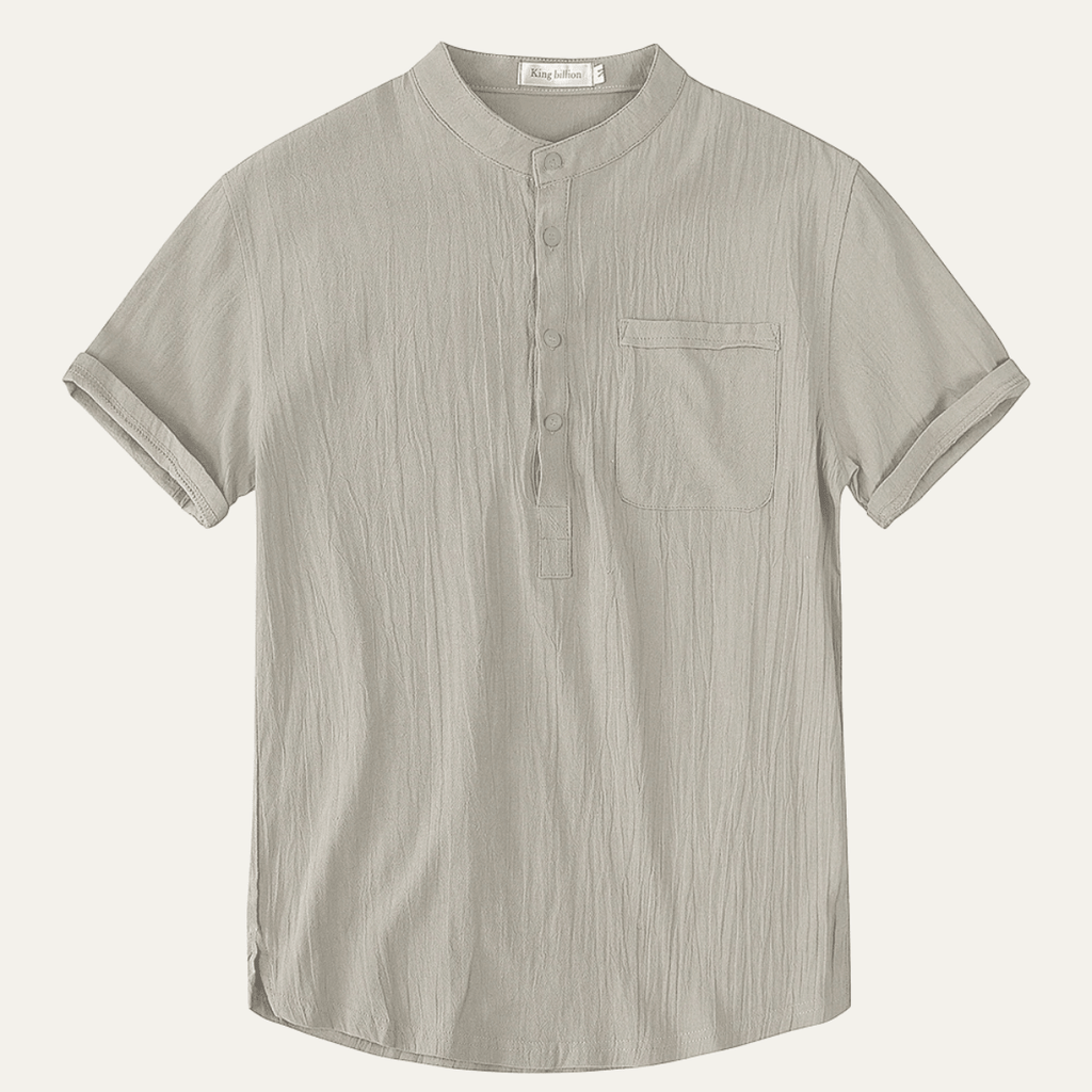 Men's Linen Shirt - Short Sleeve Henley Neck Pullover Style