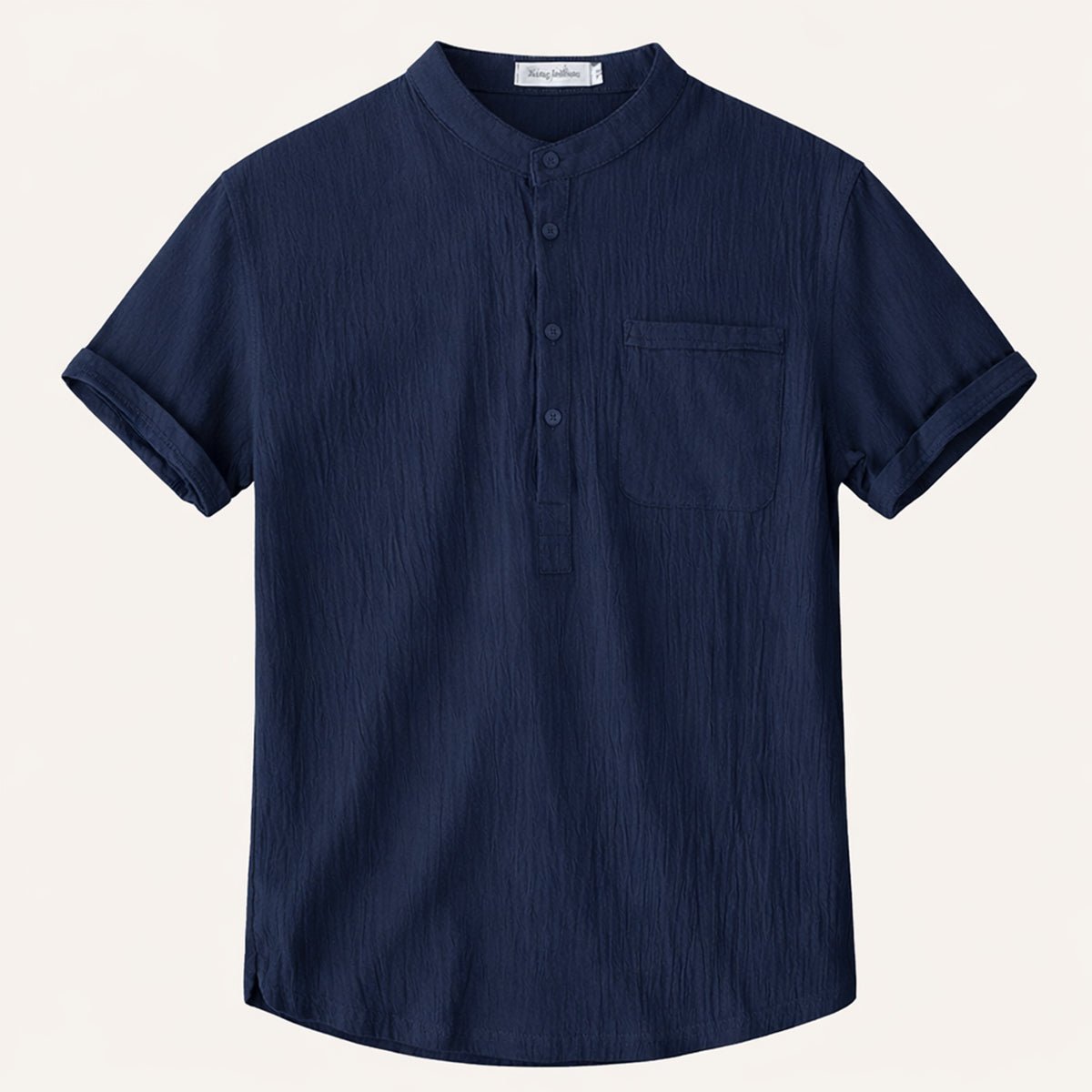 Men's Linen Shirt - Short Sleeve Henley Neck Pullover Style